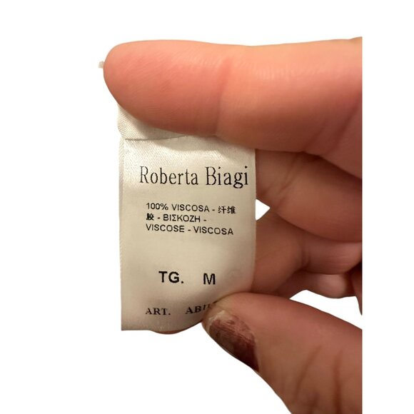 👗 2/$30 👗 Blue & Tan Striped Italian Off Shoulder Above Knee Length Dress sz M - Picture 8 of 9